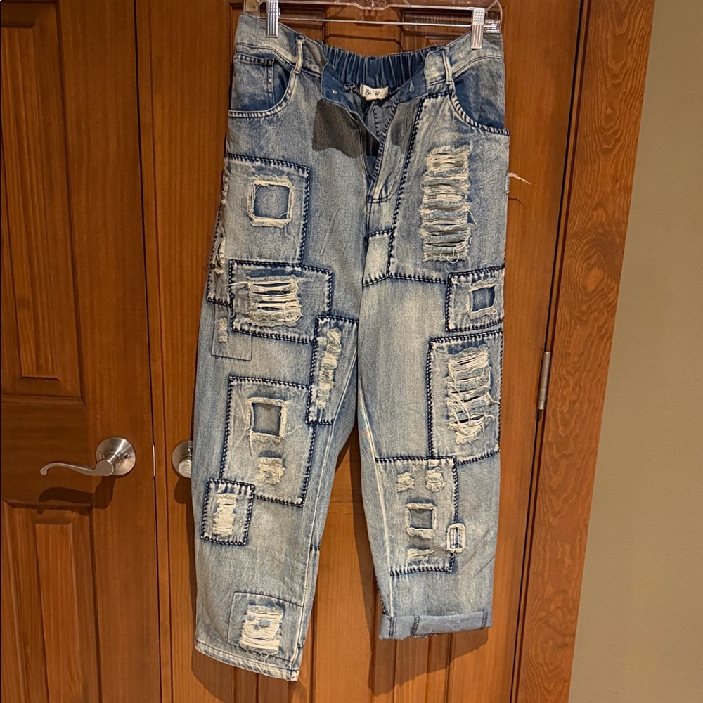 Blue velvet Denim Patchwork Pants